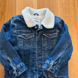 Old Navy Dark Blue Jean Jacket with Cream Shearling Collar